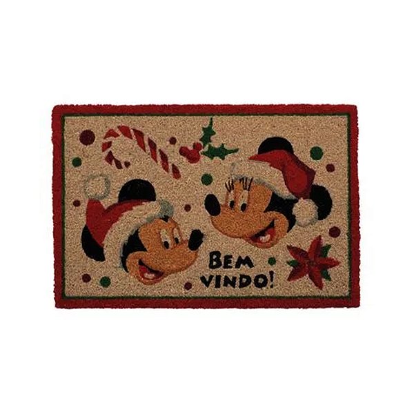 Capacho de Fibra - Mickey e Minnie Candycane - 60x40cm - 1 unidade - Cromus - Rizzo