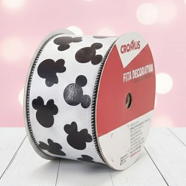 Fita Decorativa Aramada - Mickey e Minnie - Branco e Preto - 6,3x914cm - 1 unidade - Disney Original - Cromus