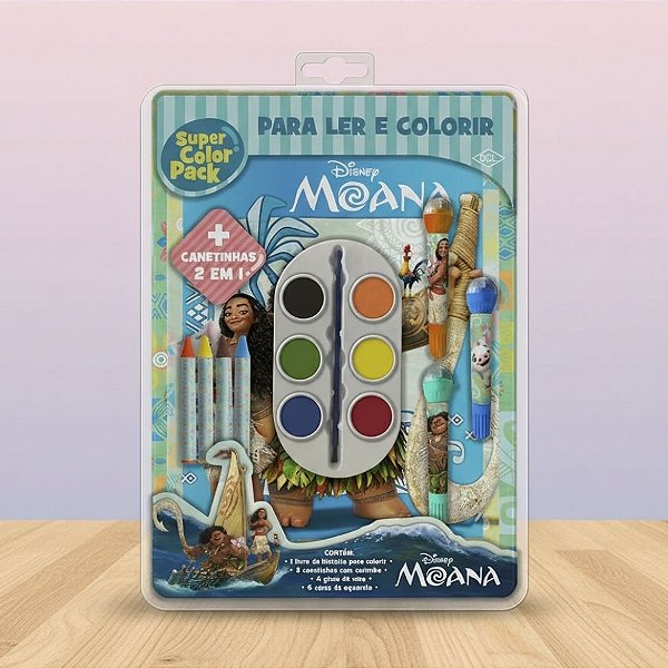 Kit Para Ler e Colorir Aquarela - Moana - 14 Itens - 1 unidade - Disney Original - Editora DCL