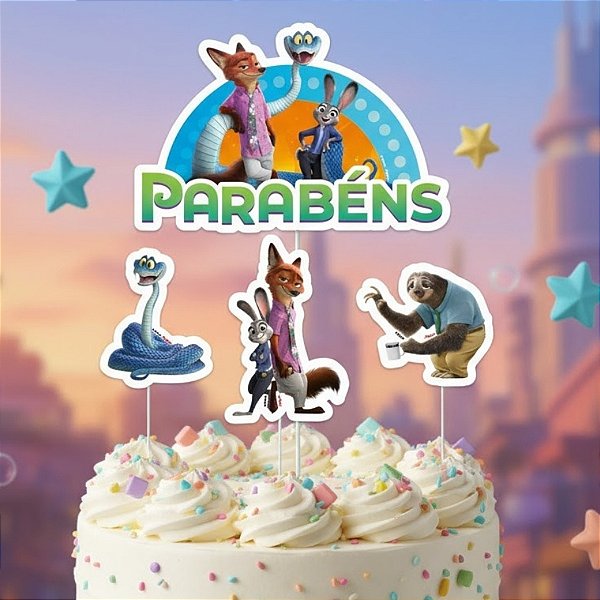 Kit Topo de Bolo - Zootopia 2 - 22x14cm - 1 unidade - Disney Original - Regina