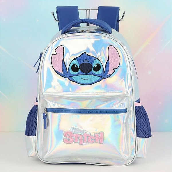 Mochila Escolar - Stitch Holográfica - 1 unidade - Disney Original - Luxcel