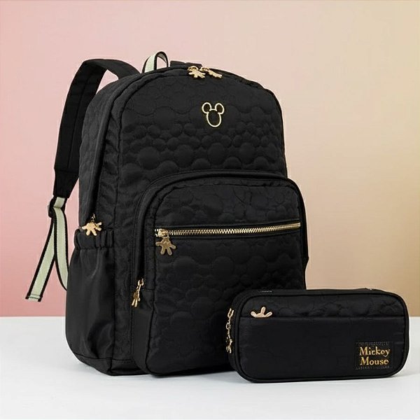 Mochila e Estojo - Mickey Mouse - Preto - 1 unidade - Disney Original - Rizzo