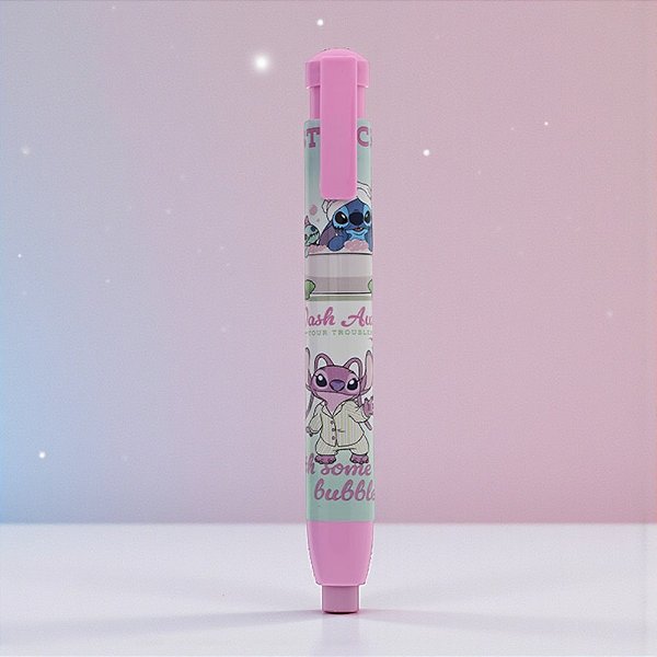 Caneta Borracha Stitch - Rosa - 12cm - Disney Original - 1 unidade - Molin
