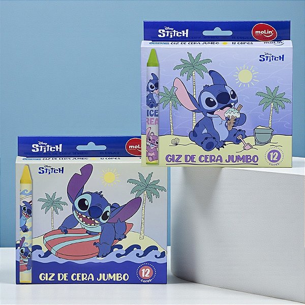Giz de Cera Stitch - Jumbo - 12 Cores - Disney Original - 1 unidade - Molin