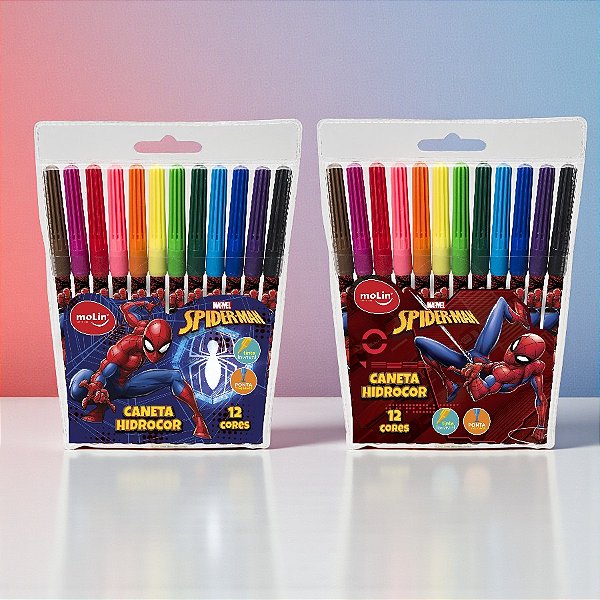 Caneta Hidrocor - Homem Aranha - 12 Cores - Disney Original - 1 unidade - Molin