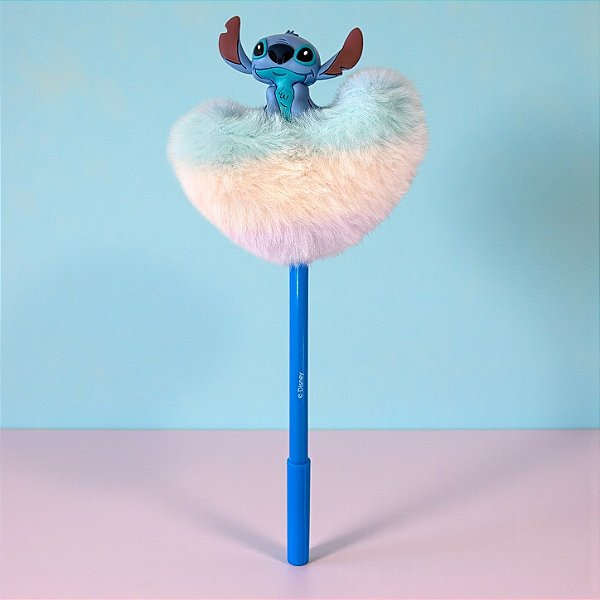 Caneta Stitch Esferográfica Coração de Pelúcia - 23cm - Disney Original - 1 unidade - Molin