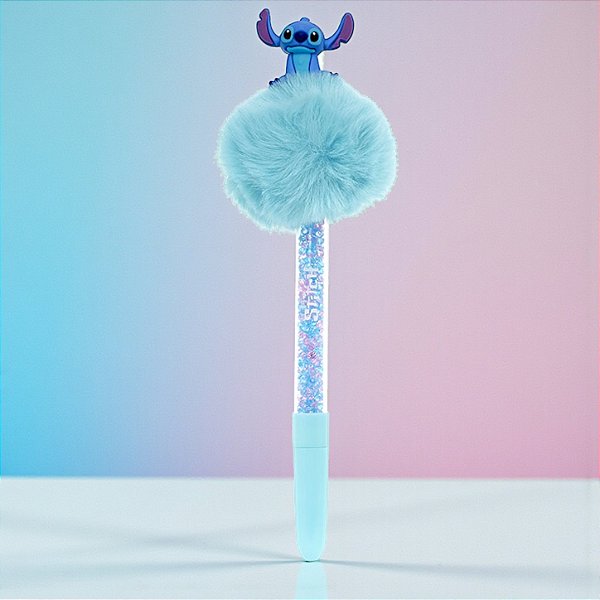 Caneta Stitch Esferográfica Pompom de Pelúcia - 20cm - Disney Original - 1 unidade - Molin