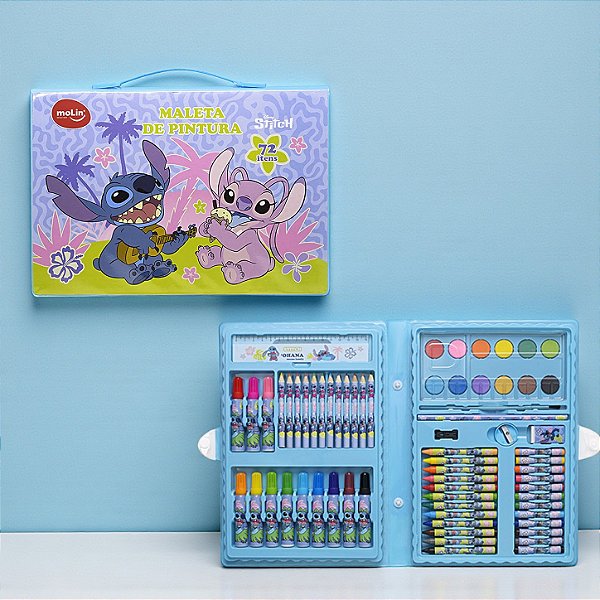 Maleta de Pintura - Stitch e Angel - 72 Itens - 1 unidade - Molin