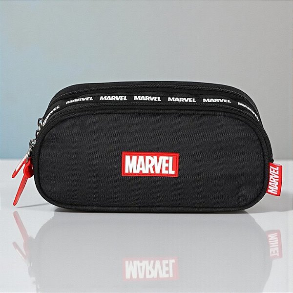 Estojo Triplo com Zíper - Marvel - Preto - Disney Original - 1 unidade - Luxcel