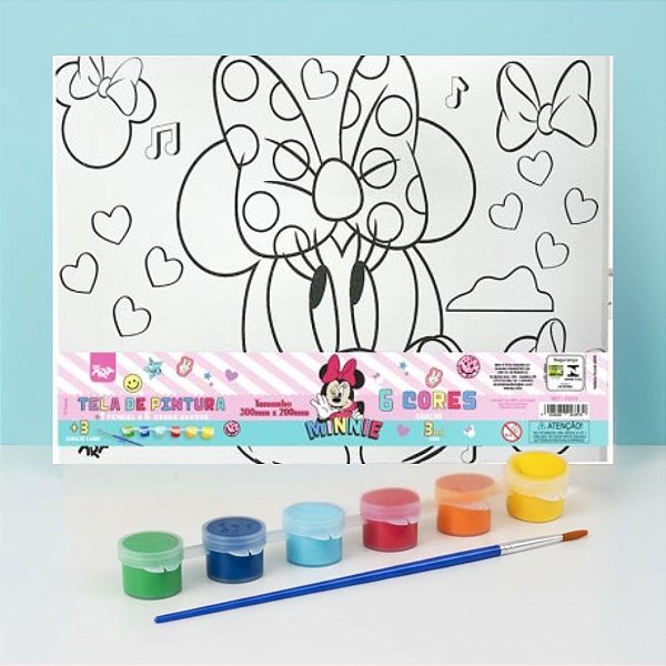 Conjunto Tela de Pintura com Guache e Pincel - Minnie Mouse - 30x20cm - Disney Original - 1 unidade - DAC