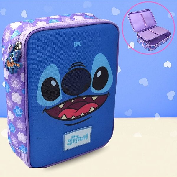 Estojo Box com Zíper Tratorado - Stitch Roxo - 22x17cm - Disney Original - 1 unidade - DAC