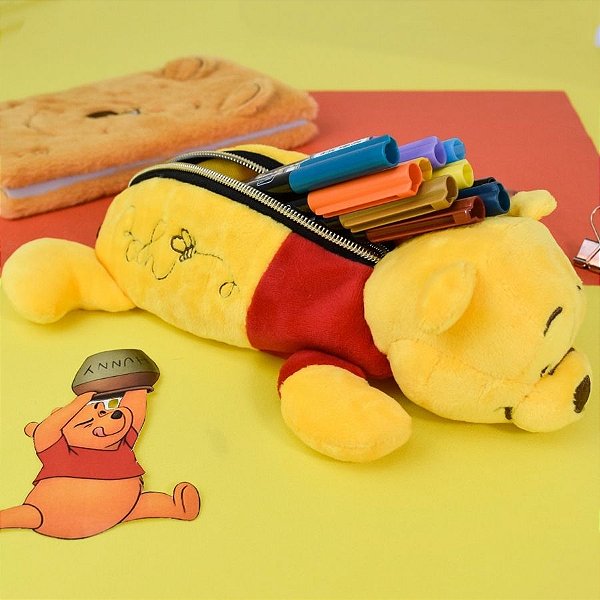 Estojo Simples Fluffy - Ursinho Pooh - 17x10cm - Disney Original - 1 unidade - DAC