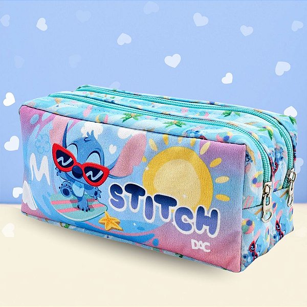 Estojo Duplo com Zíper - Stitch Aloha - 19x8cm - Disney Original - 1 unidade - DAC
