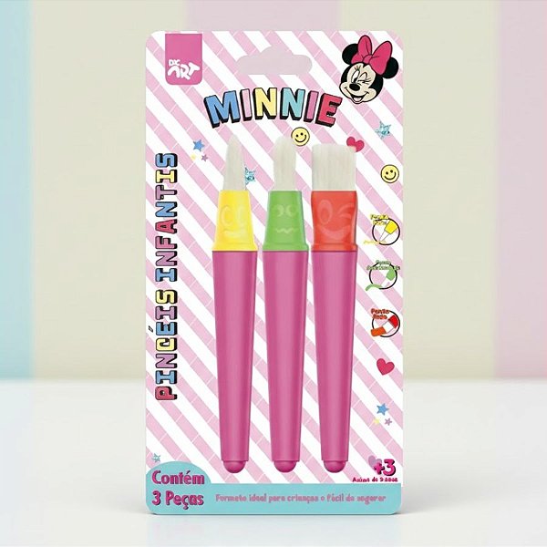 Kit Pincel Infantil - Minnie Mouse - 3 Itens - Disney Original - 1 unidade - DAC