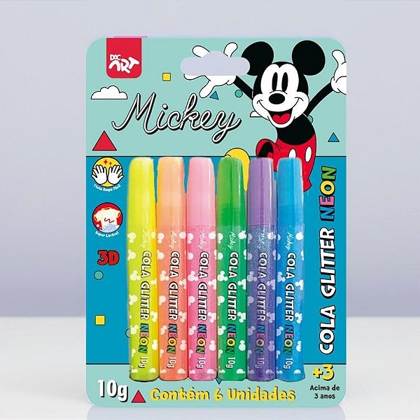 Cola Glitter Neon - Mickey Mouse - 6 Cores - Disney Original - 1 unidade - DAC