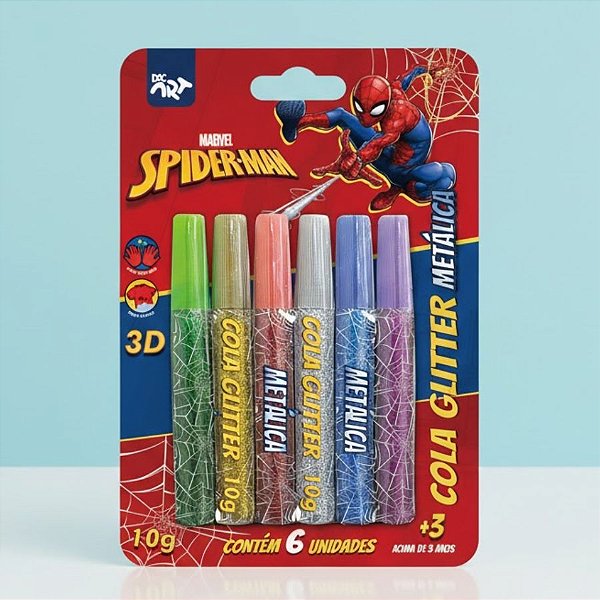 Cola Glitter Metálica - Homem Aranha - 6 Cores - Disney Original - 1 unidade - DAC