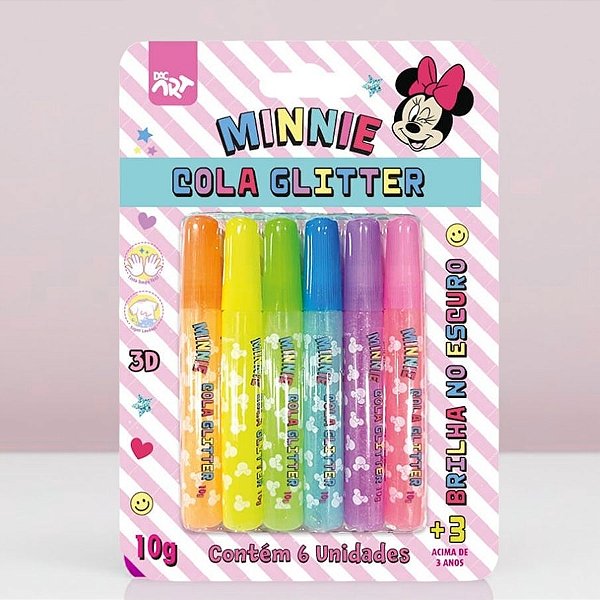 Cola Glitter Brilha No Escuro - Minnie Mouse - 6 Cores - Disney Original - 1 unidade - DAC