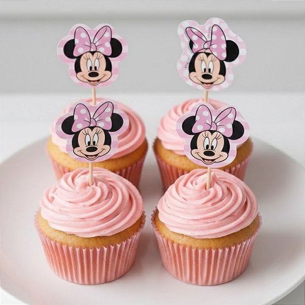Pick Decorativo para Doces - Minnie Mouse Rosa - Disney Original - 12 unidades - Piffer