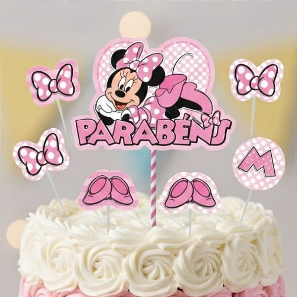 Topo de Bolo - Minnie Mouse Rosa - Disney Original - 7 unidades - Piffer