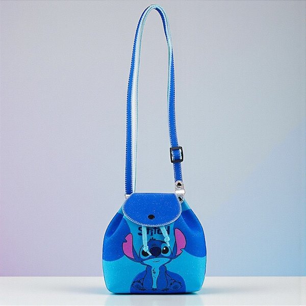 Bolsa Transversal - Stitch - Azul Escuro - 17x14cm - Disney Original - 1 unidade - Taimes