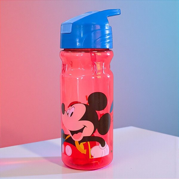 Garrafa de Plástico com Canudo - Mickey Mouse - 600ml - Disney Original - 1 unidade - Tuut