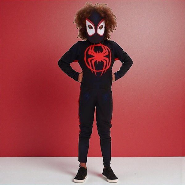 Fantasia Infantil Miles Morales - Macacão Longo e Máscara - G de 8 a 10 anos - Disney Original - 1 unidade - Novabrink