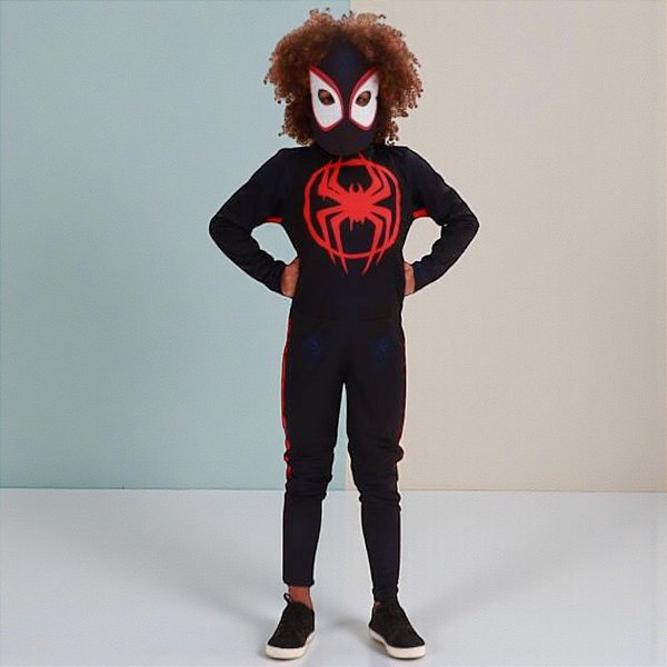 Fantasia Infantil Miles Morales - Macacão Longo e Máscara - M de 6 a 8 anos - Disney Original - 1 unidade - Novabrink