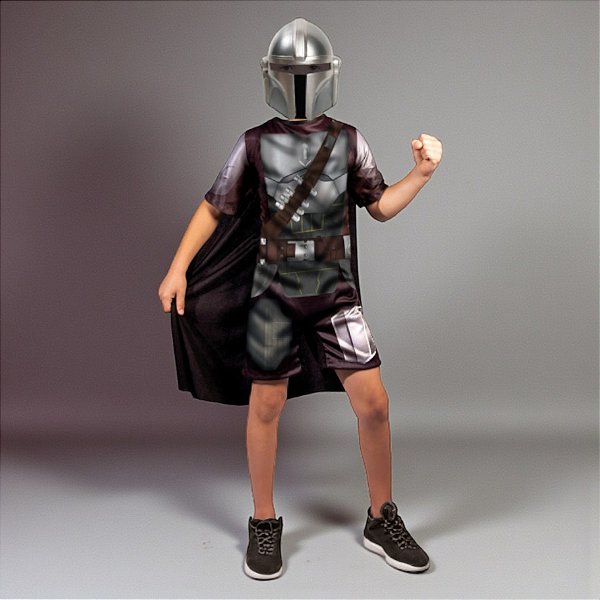 Fantasia Infantil Mandalorian Star Wars - Macacão Curto e Máscara - M - Disney Original - 1 unidade - Novabrink