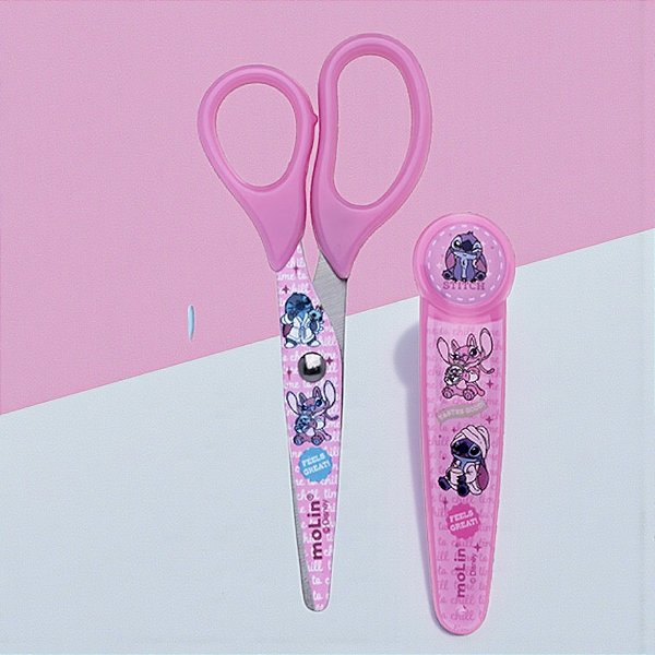 Tesoura Escolar Infantil - Angel - Com Protetor - 13cm - Disney Original - 1 unidade - Molin