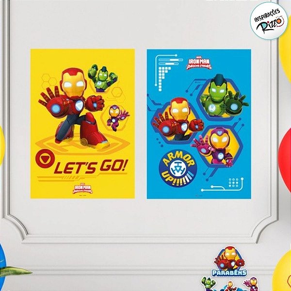 Cartaz Decorativo - Homem de Ferro e Seus Amigos - 45x31cm - Disney Original - 2 unidades - Regina