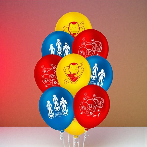 Balão de Festa Decorado 9" 23cm - Homem de Ferro e Seus Amigos - Disney Original - 25 unidades - Regina