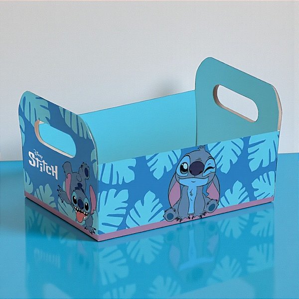Caixote de Papel Cartão - Stitch - G 25x19x9,5cm - Disney Original - 1 unidade - Cromus