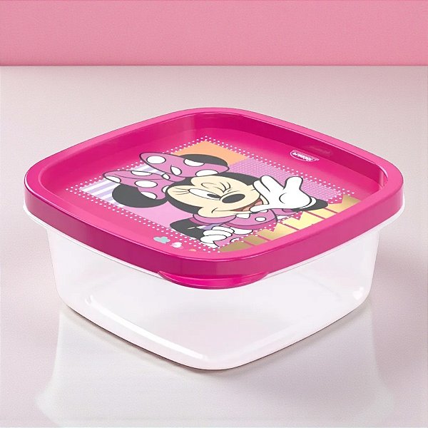 Pote de Plástico Quadrado - Minnie Mouse - 580ml - 14x14cm - Disney Original - 1 unidade - Plasútil