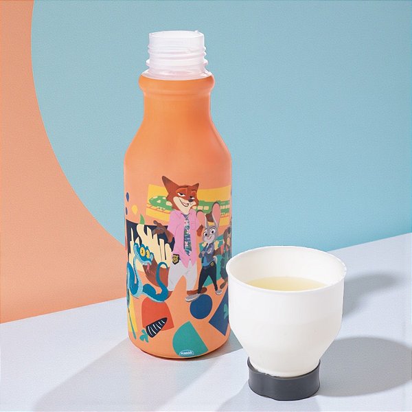 Garrafa Fresh com Copo - Zootopia - 500ml - Disney Original - 1 unidade - Plasútil