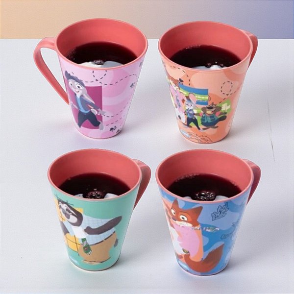 Conjunto 4 Canecas Colecionáveis - Zootopia - 360ml - 1 unidade - Disney Original - Plasútil