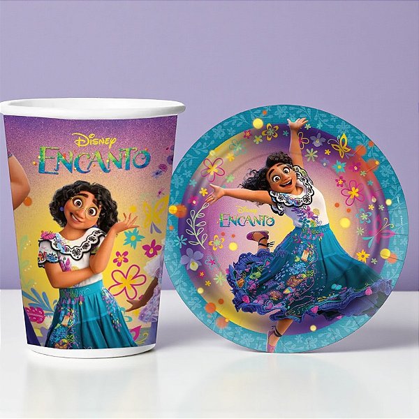Kit Copo e Prato de Papel - Encanto - 24 Itens - 1 unidade - Disney Original - Regina - Rizzo