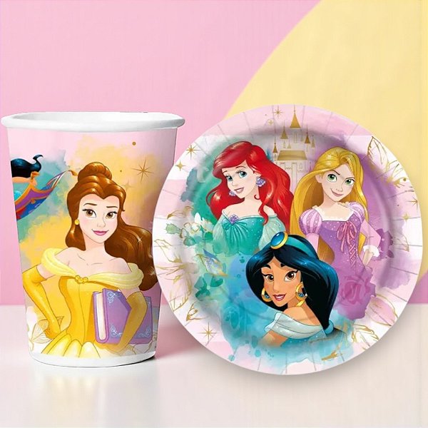 Kit Copo e Prato de Papel - Princesas - 16 Itens - 1 unidade - Disney Original - Regina - Rizzo