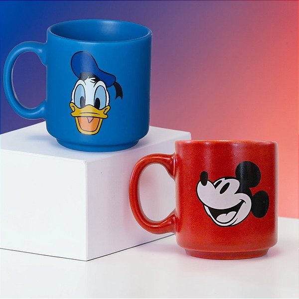 Conjunto Mini Canecas Tina - Mickey Mouse e Pato Donald - 100ml - 1 unidade - Disney Original - Zonacriativa - Rizzo