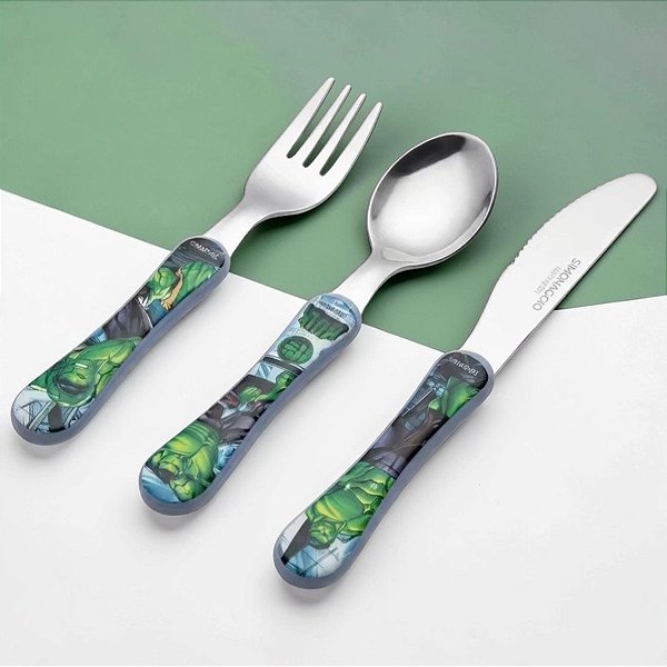 Kit Colher, Faca e Garfo Infantil - Hulk - 1 unidade - Disney Original - Simonaggio