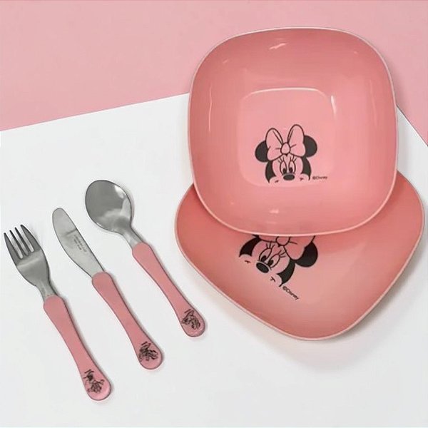 Kit Alimentação Minnie Mouse - Prato e Talheres - 1 unidade - Disney Original - Simonaggio