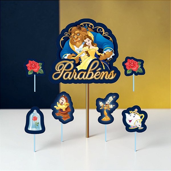 Topo de Bolo Impresso - A Bela e a Fera - 01unidade - Piffer - Rizzo