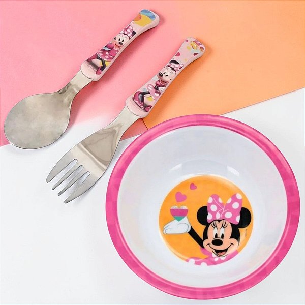 Conjunto Talheres e Bowl Melamine - Minnie Mouse - 1 unidade - Disney Original - Rizzo