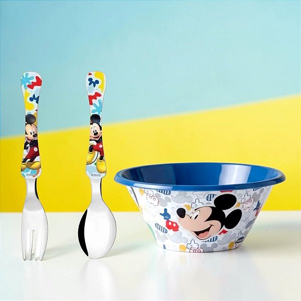 Conjunto Talheres e Bowl - Mickey Mouse - Azul - 1 unidade - Disney Original - Rizzo