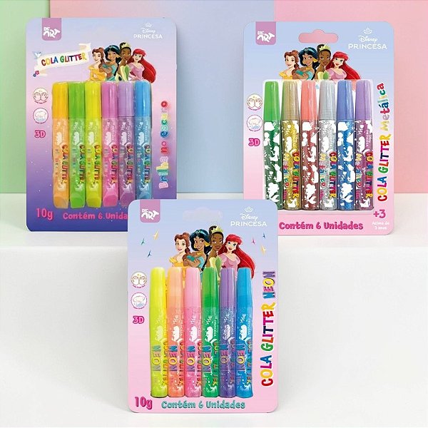 Conjunto Cola Glitter Metálica, Neon e Brilha no Escuro - Princesas - Disney Original - 1 unidade - DAC Art - Rizzo