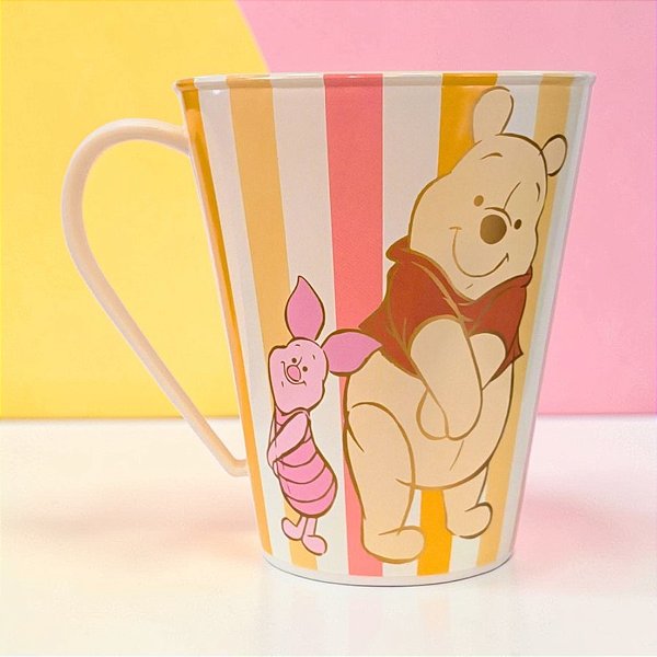 Caneca de Plástico Ursinho Pooh - Listras - 360ml - Disney Original - 1 unidade - Plasútil - Rizzo