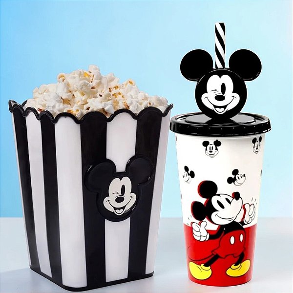 Kit Cinema - Balde de Pipoca e Copo com Pin e Canudo - Mickey Mouse - Disney Original - 1 unidade - Plasútil - Rizzo