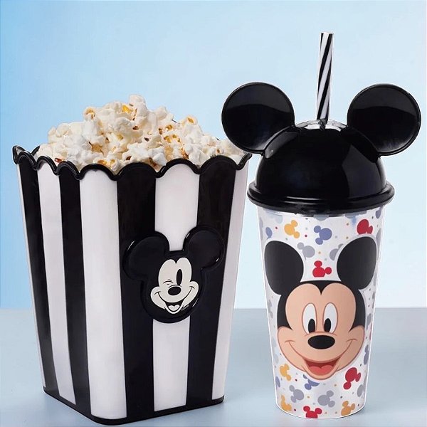 Kit Cinema - Balde de Pipoca e Copo com Orelha e Canudo - Mickey Mouse - Disney Original - 1 unidade - Plasútil - Rizzo
