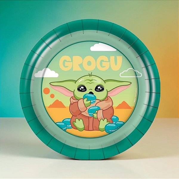 Prato de Papel Redondo - Grogu - Star Wars - 18cm - Disney Original - 8 unidades - Regina - Rizzo