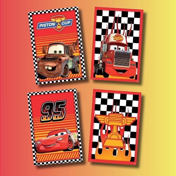 Quadro Decorativo - Carros - 21x31cm - Disney Original - 4 unidades - FestColor - Rizzo