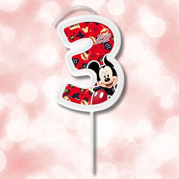 Vela Pick - Mickey Mouse Nº3 - 13cm - Disney Original - 1 unidade - Regina - Rizzo